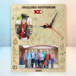 Saatli Dekoratif Okul Hatırası Fotoğraf Çerçevesi